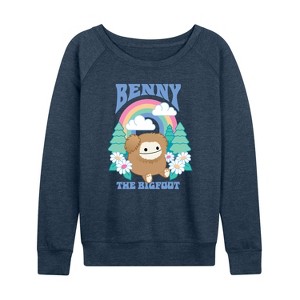 Women's - Squishmallows - Benny The Bigfoot Lightweight French Terry Wide Neck Long Sleeve Graphic Shirt - 1 of 4