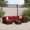 vidaXL 7 Piece Patio Lounge Set with Cushions - Brown Poly Rattan, Powder-Coated Steel, Tempered Glass Table, Modular Design - Indoor/Outdoor Use - 2 of 4