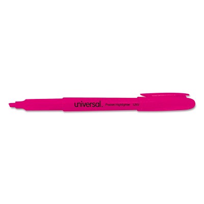 UNIVERSAL Pocket Clip Highlighter Chisel Tip Fluorescent Pink Ink Dozen 08855