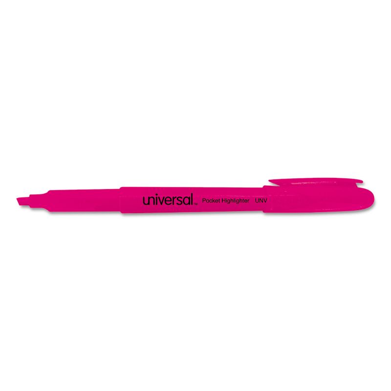 UNIVERSAL Pocket Clip Highlighter Chisel Tip Fluorescent Pink Ink Dozen 08855, 1 of 9