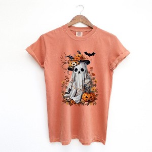 Simply Sage Market Women's Floral Halloween Ghost Short Sleeve Garment Dyed Tee - 1 of 4