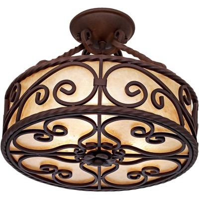 Rustic Bronze Drum Semi-Flush Mount Ceiling Light
