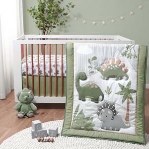 The Peanutshell Baby Crib Bedding Set for Boys, Dinosaur Nursery Decor, Sage Green, Crib Comforter Set - 1 of 4