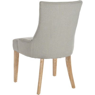 Granite Gray Linen Upholstered Parsons Dining Chairs with Oak Legs, Set of 2