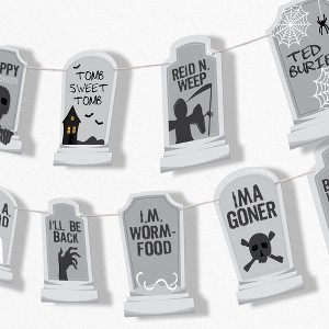 Big Dot of Happiness Graveyard Tombstones Garland Banner, Halloween Party Decor Backdrop, 30 Feet of Cord, 15 Paper Funny Burial Headstones Shapes - 1 of 4