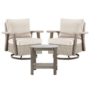 YARDSIGHT 3-Piece Rattan Outdoor Furniture, PE Wicker Swivel Patio Chair Set with Cushions and Coffee Table - 1 of 4