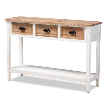 Benedict Two-Tone Wood 3 Drawer Console Table White/Oak - Baxton Studio