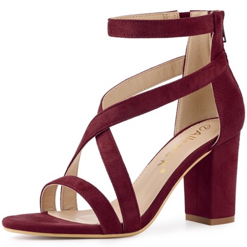 Allegra K Women's Crisscross Ankle Strap Chunky Heel Sandals Burgundy 6 ...