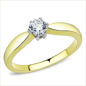 Slickblue Women’s Two-Tone IP Gold Stainless Steel Ring, Clear CZ Stone, Classic Solitaire Style, Sizes 5-10 - 1 of 4