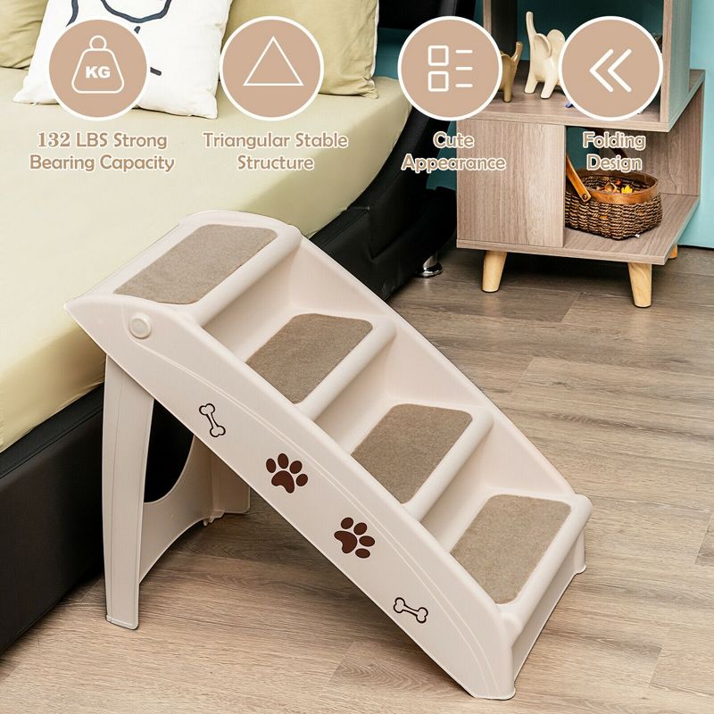 Costway Folding Plastic Pet Stairs 4 Step Ladder for Small Dog & Cats, 5 of 11