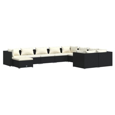 vidaXL Patio Lounge Set Outdoor Sectional Sofa Set Table Garden Poly Rattan - Black and Cream 4x Corner 5x Middle Footrest