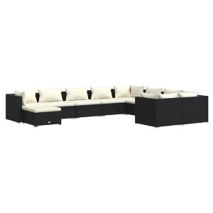 vidaXL Patio Lounge Set Outdoor Sectional Sofa Set Table Garden Poly Rattan - Black and Cream 4x Corner 5x Middle Footrest - 1 of 4