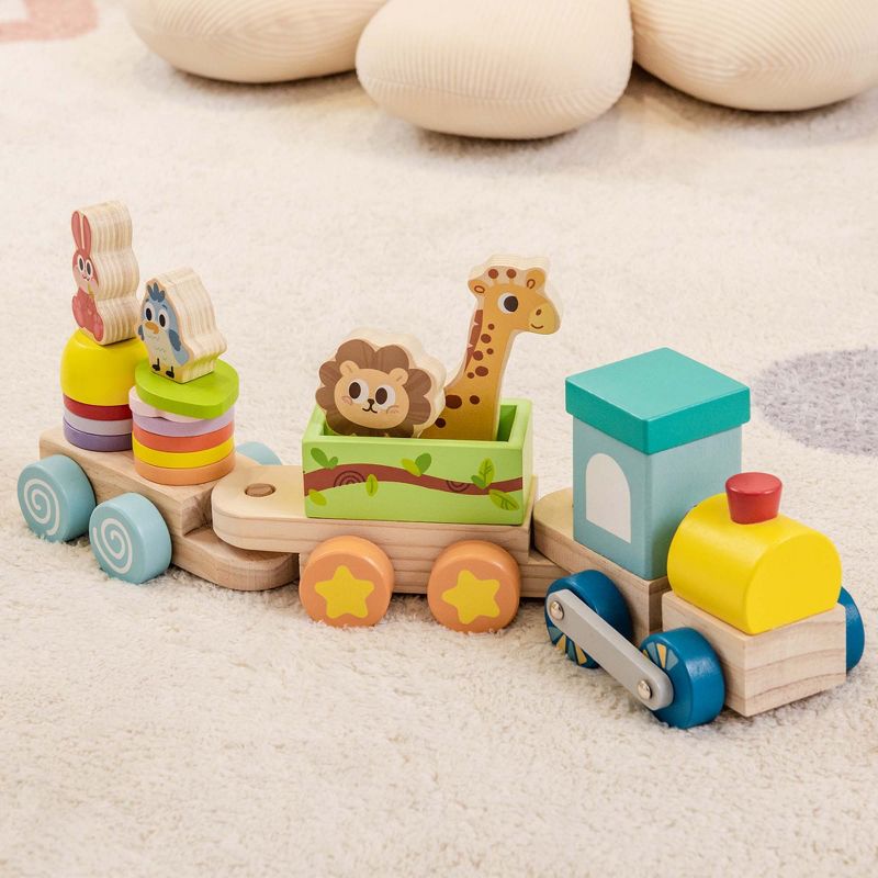 Costway Wooden Stackable Train Set Kids Educational Fun Cars with Animal Toys & Locomotive, 5 of 11