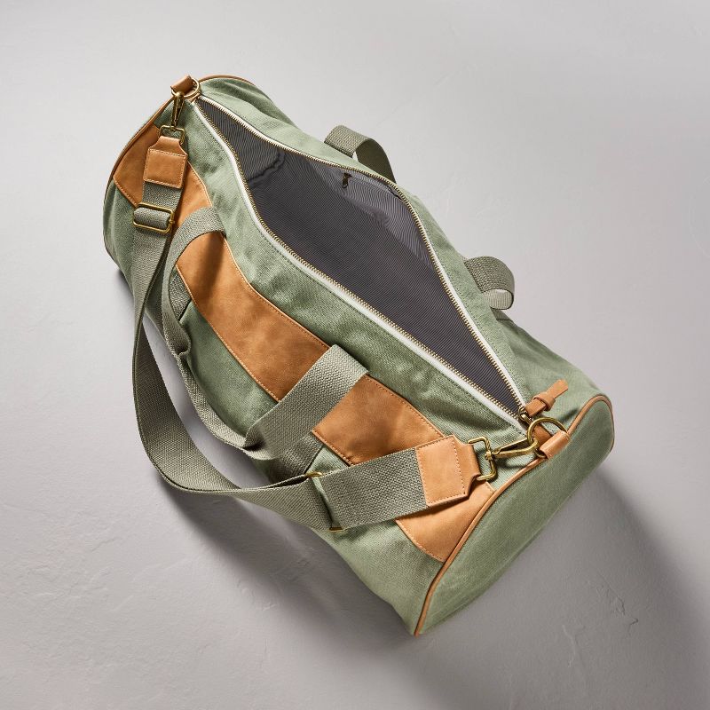 Waxed Canvas + Faux Leather Duffel Bag Green/Tan - Hearth &#38; Hand&#8482; with Magnolia, 5 of 6