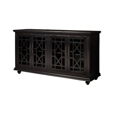Parisian Antique Black 63" Transitional TV Stand with Glass Doors
