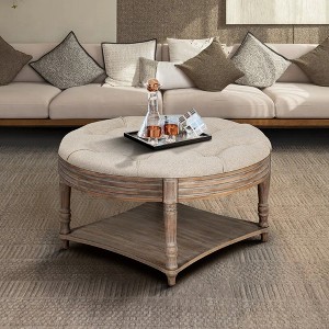 NicBex Ottoman for Bedroom, 2 Tier Ottoman with Wooden Shelf,Ottoman for Bedroom,Living Room,Entryway - 1 of 4