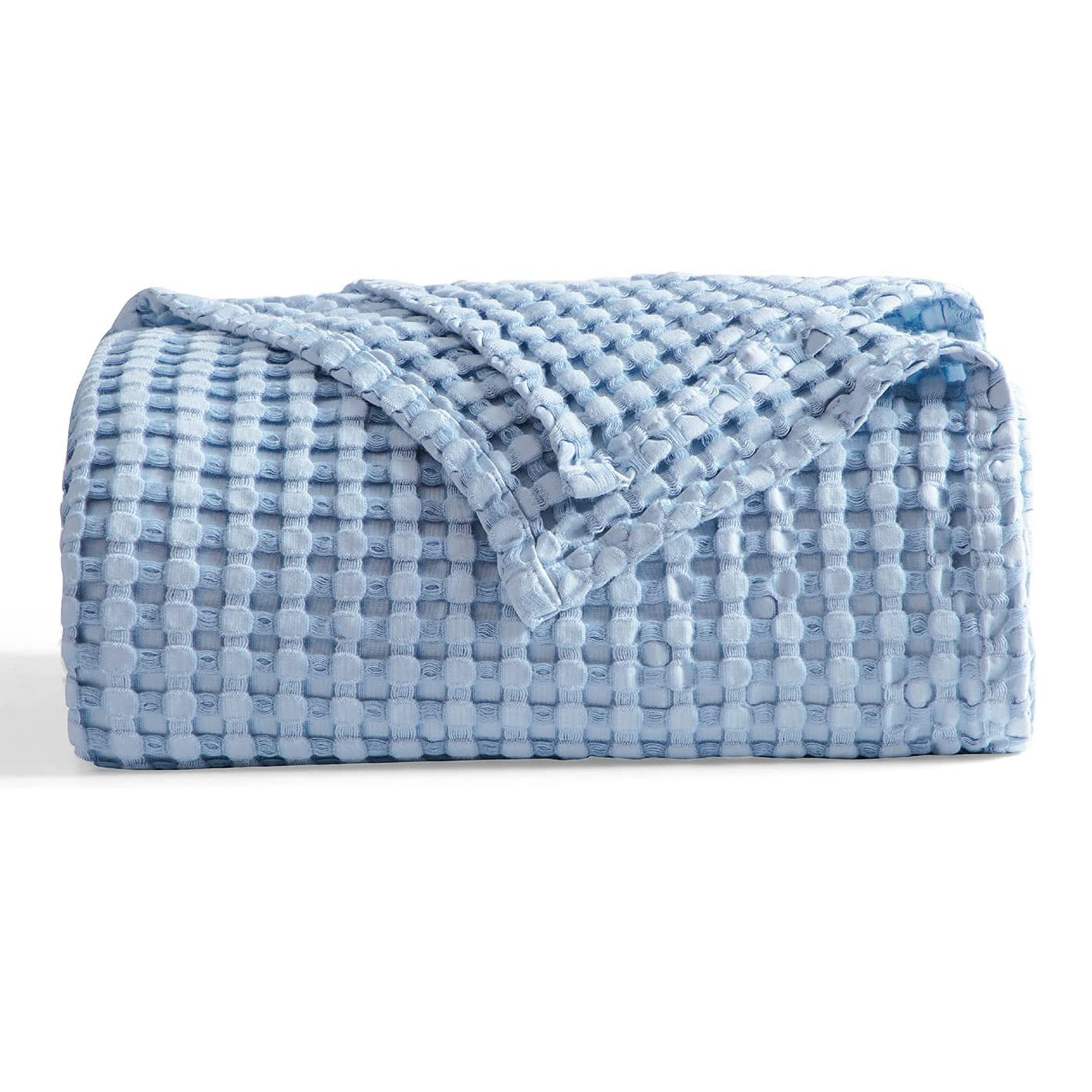 Bedsure Cooling Cotton Waffle King size Sky Blue Blanket-Lightweight Breathable Blanket of Rayon Derived from Bamboo