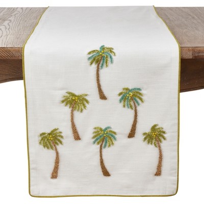 Saro Lifestyle Beaded Palm Tree Runner, 16"x72", White