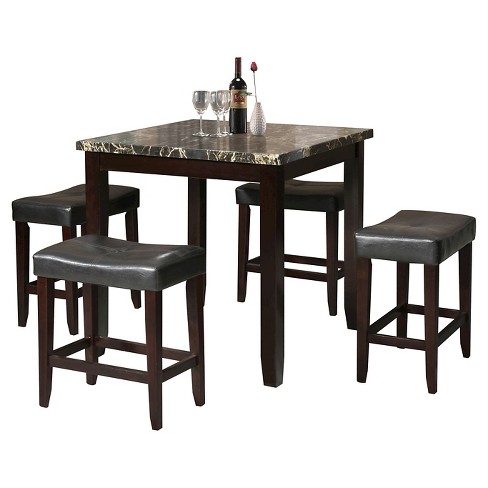 Ainsley 5 Piece Counter Height Dining Set - Black Faux Marble And ...