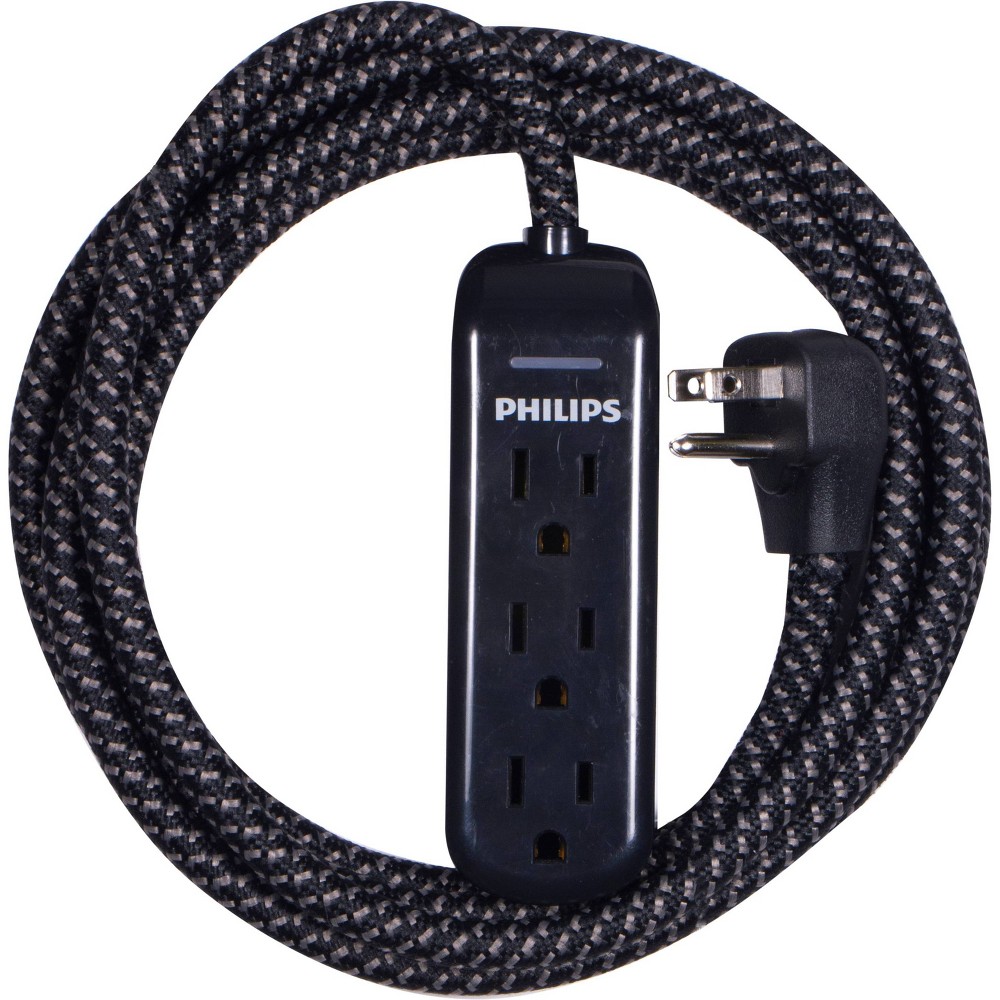 Photos - Surge Protector / Extension Lead Philips 8' 3-Outlet Grounded Extension Cord - Black 