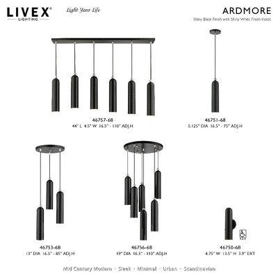 Ardmore Shiny Black Glass and Brass Cylinder Pendant Light