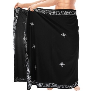 LA LEELA Men's Beachwear Cover Up For Men Swimwear Pareo Wrap Summer Long Casual Embroidery Vacation Sarongs Lava Lava Cover-Up One Size Kohl - 1 of 4