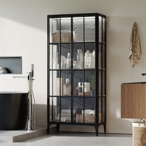 FUFU&GAGA FUFU&GAGA70.9“H Bookshelf Bookcase Display Curio Cabinet Pantry Tempered Glass Showcase Cabinet for Living Room Metal, Wood & LED - 1 of 4