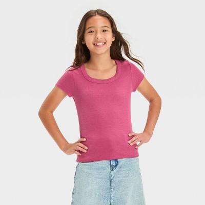 Girls' Scoop Neck Ribbed T-Shirt - art class™