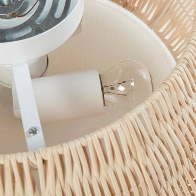 Mililani Natural Bamboo and Iron Drum Flush Mount Ceiling Light