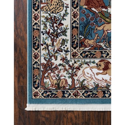 Blue and Tan Floral Synthetic Indoor Runner Rug