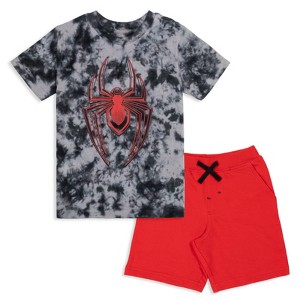 Marvel Avengers Miles Morales Hulk Captain America  Graphic T-Shirt French Terry Shorts Set Tie Dye Little Kid to Big Kid - 1 of 4