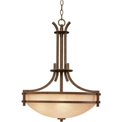 Franklin Iron Works Rustic Bronze Pendant Chandelier 21" Wide Farmhouse Cream Scavo Glass 5-Light Fixture for Dining Room Kitchen