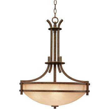 Franklin Iron Works Oak Valley Bronze Pendant Chandelier 21" Wide Rustic Cream Scavo Glass 5-Light Fixture for Dining Room House Foyer Kitchen Island