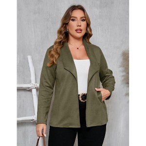 Women's Plus Size Suede Blazer Jacket - Single Button Closure, Notched Lapel, Stylish Office & Casual Blazer - 1 of 4