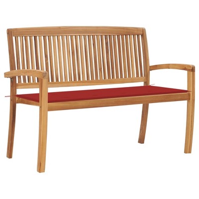 vidaXL Stacking Patio Bench with Cushion 50.6 in. Solid Teak Wood