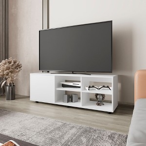 51.2" Melamine TV Stand with Door, Open Storage, and Scratch-Resistant Surface for Living Room and Bedroom - 1 of 4