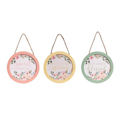 Transpac MDF Round Spring Floral Decor Set of 3 Spring Home Decorations