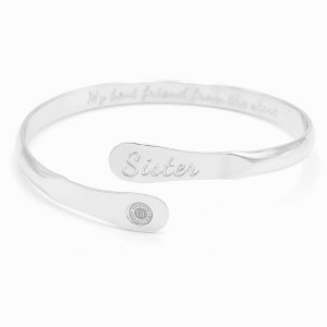 Hollywood Sensation Sister Bracelets, Engraved Bracelets My best friend from the start 9 Inches in Silver or Gold - 1 of 4