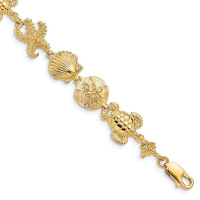 Black Bow Jewelry 14k Yellow Gold Sea Life Theme Bracelet - 7.25 Inch