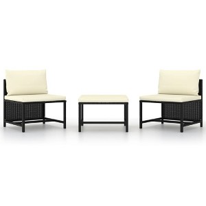 vidaXL 3 Piece Patio Sofa Set with Cushions Black Poly Rattan - 1 of 4