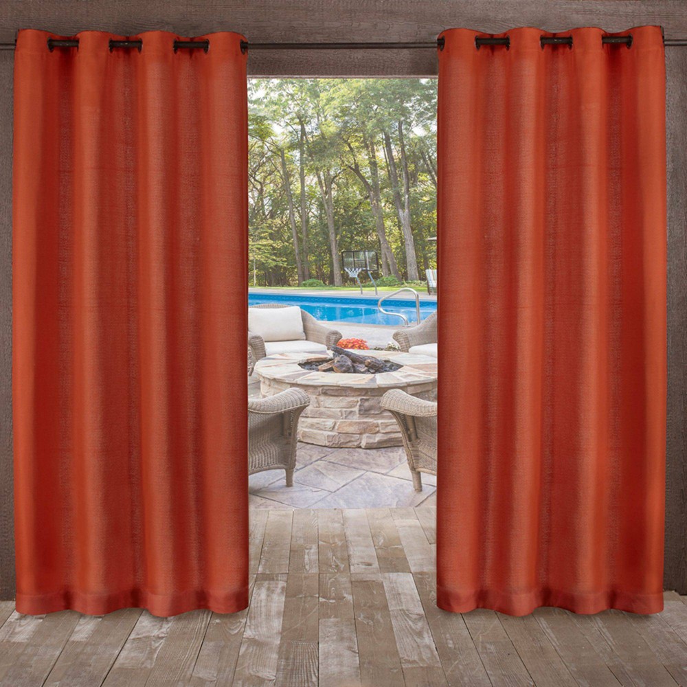 Set of 2 (108"x54") Delano Indoor/Outdoor Heavy Textured Grommet Top Window Curtain Panels Mecca Orange - Exclusive Home: Weather-Resistant