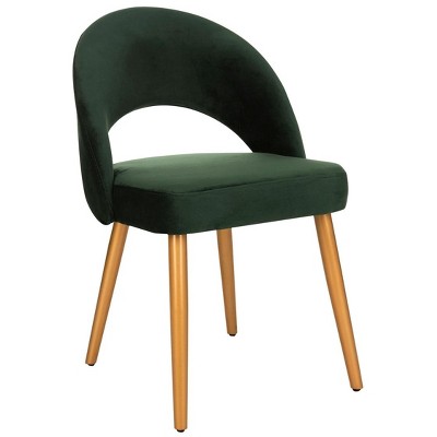 Malachite Green Velvet Upholstered Side Chair with Gold Wood Accents