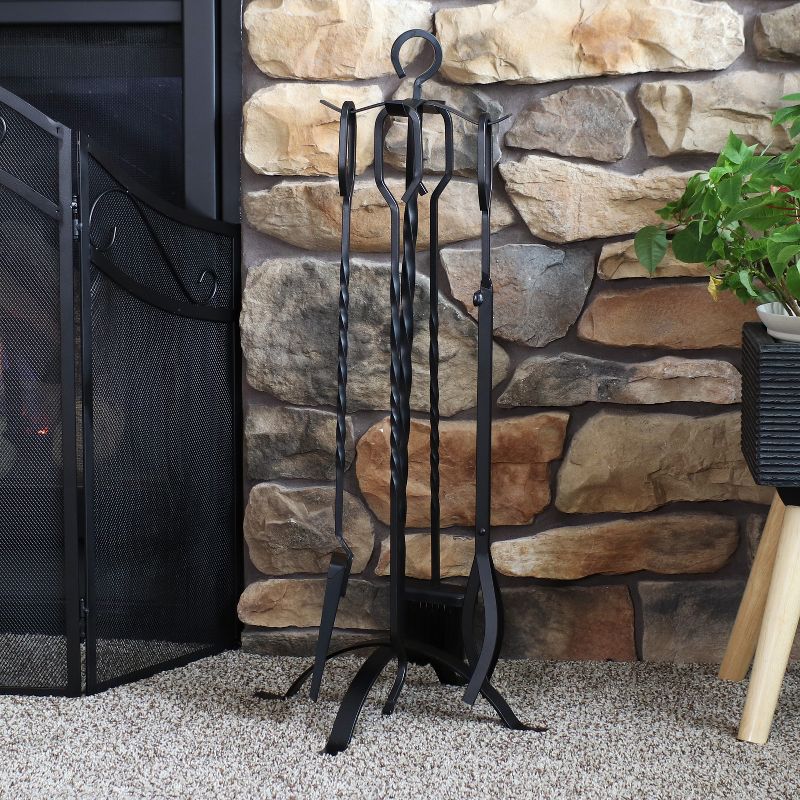 Sunnydaze 5pc Steel Fireplace Tool Set with Stand - Black, 3 of 12
