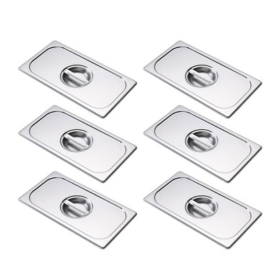 BIRDROCK HOME Stainless Steel Steam Table Pan Lids, 24 Gauge Steel, Fits 1/3-Size Hotel Pans, Perfect for Meal Prep, Cooking & Food Storage (6 Pack)
