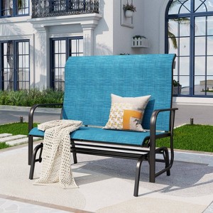 2-Seat Patio Glider with Steel Frame - Blue - Captiva Designs: Weather-Resistant Outdoor Loveseat, Black Frame - 1 of 4