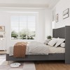 Full/Queen/King Size Bed Frame, Upholstered Platform Velvet Bed Frame with Vertical Channel Tufted Wingback Headboard - 3 of 4