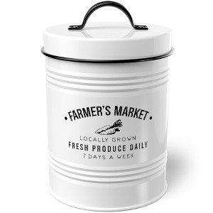 Amici Home Farmers Market Metal Canister, White Round Ribbed Storage Bin with Handle Lid - Decorative Kitchen Organizer - 76 Oz - 1 of 4