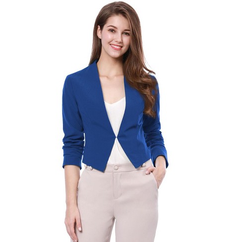 Allegra K Women's Work Office Suit Collarless Casual Cropped Blazer ...