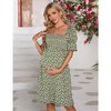 Women's Maternity Dress Floral Square Neck A Line Fashion Dress Short Sleeves Maternity Dress for Photography - 2 of 4