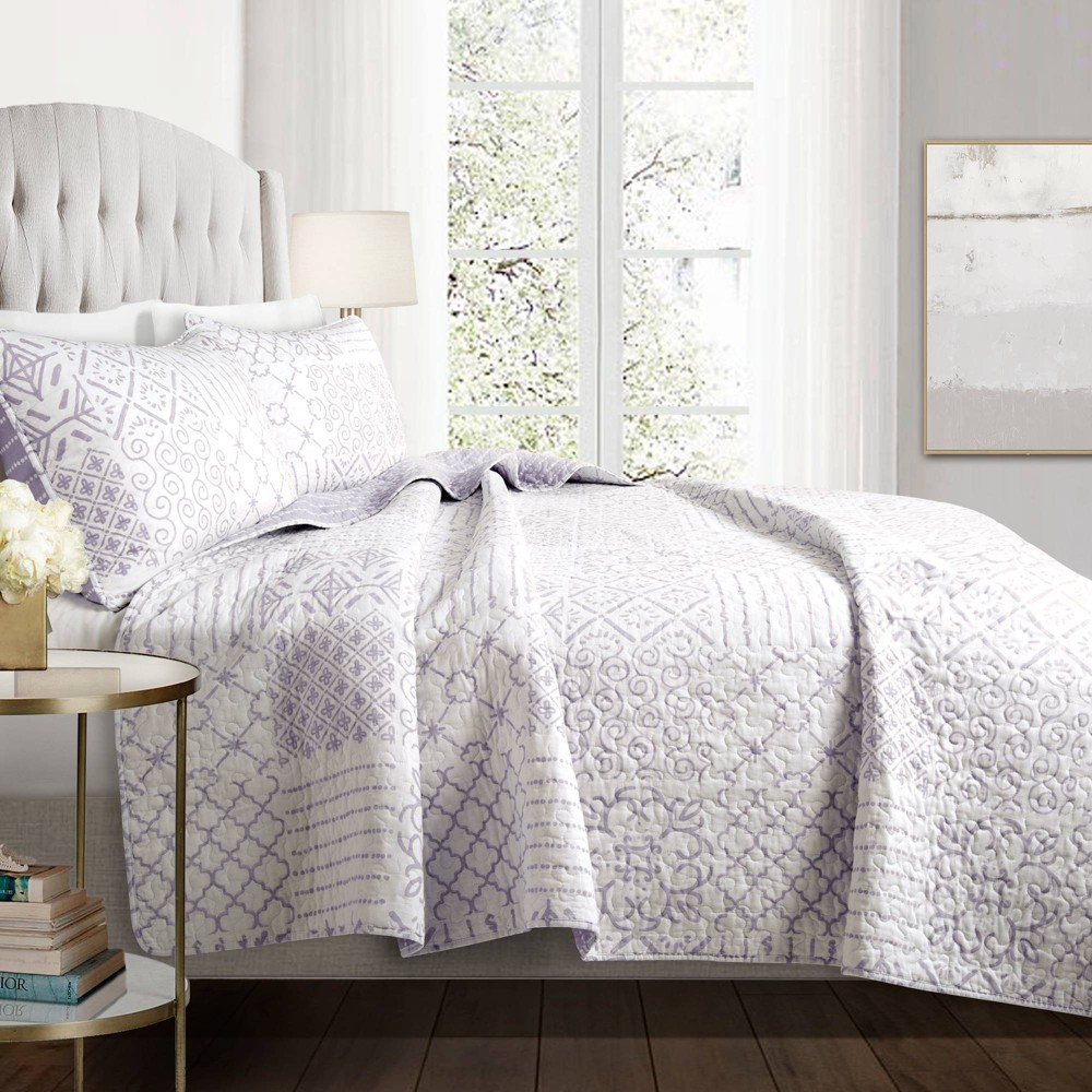 Photos - Duvet Full/Queen 3pc Monique Quilt & Sham Set Lavender - Lush Décor